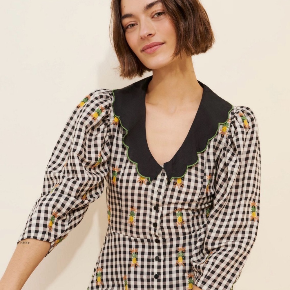 FARM Rio Linen Blend Gingham Top